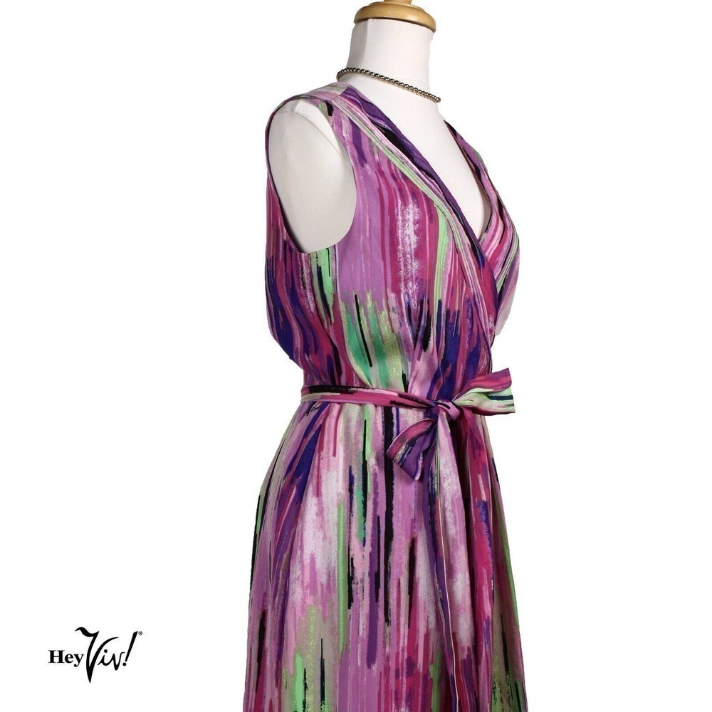 Vintage Catherine Malandrino Colorful Sleeveless Wrap Sash Dress, Sz 8 -Hey Viv - Picture 7 of 8